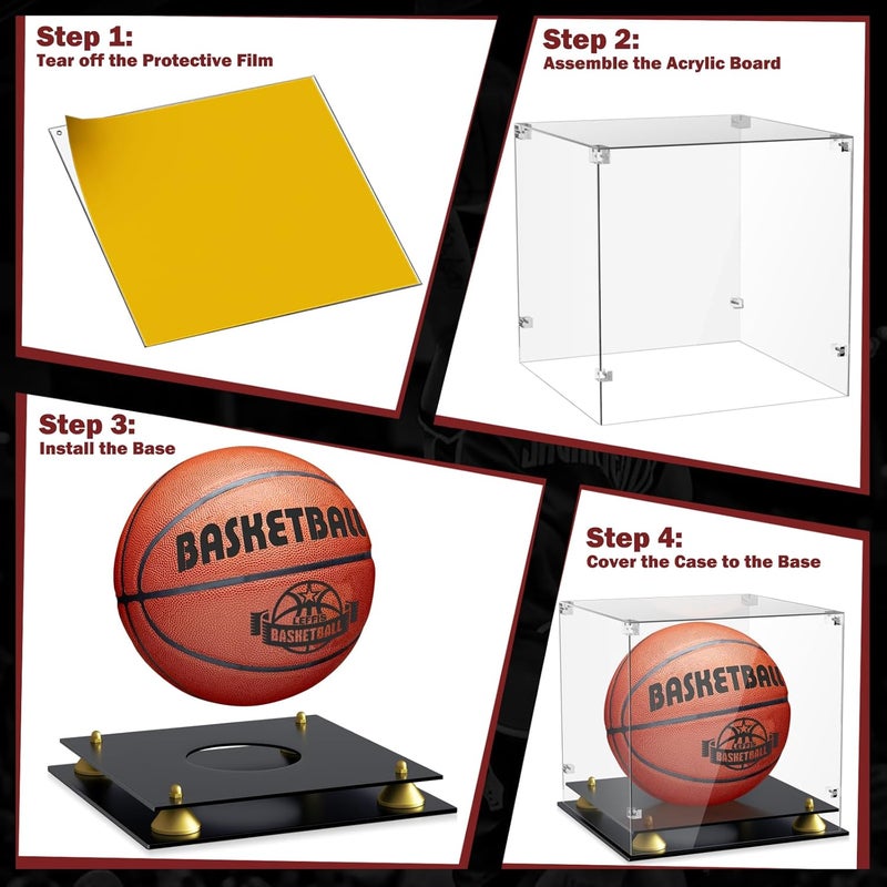 Leffis Basketball Display Case Acrylic Clear, UV Protected Basketball Stand Box Full Size with Double Layer Base, Soccer Display for Autographed Standard NBA WNBA Ball Memorabilia Keepsake - Image 2